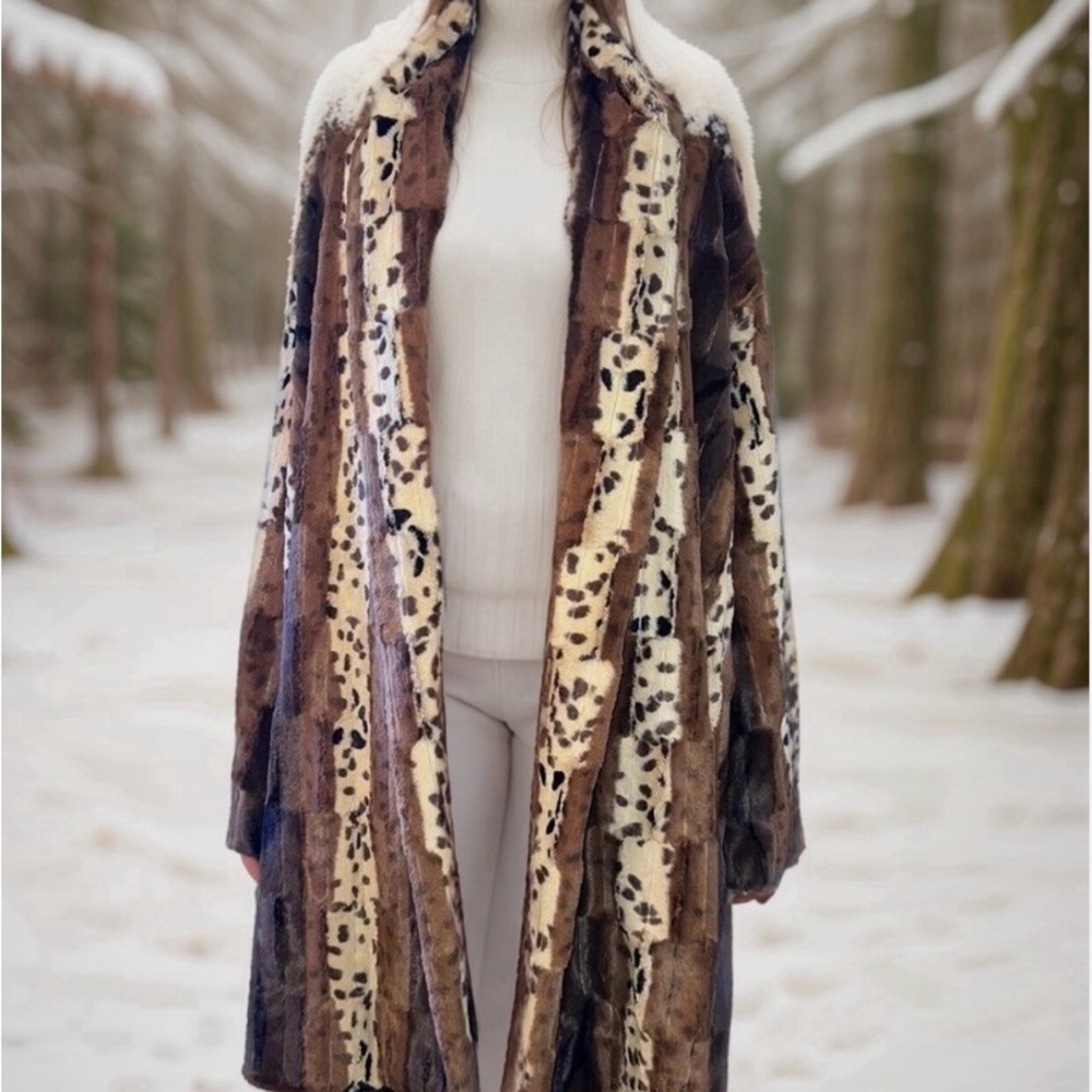Johnny Was Workshop Animal Print Faux Fur Duster - Patchwork Lining -LIKE NEW